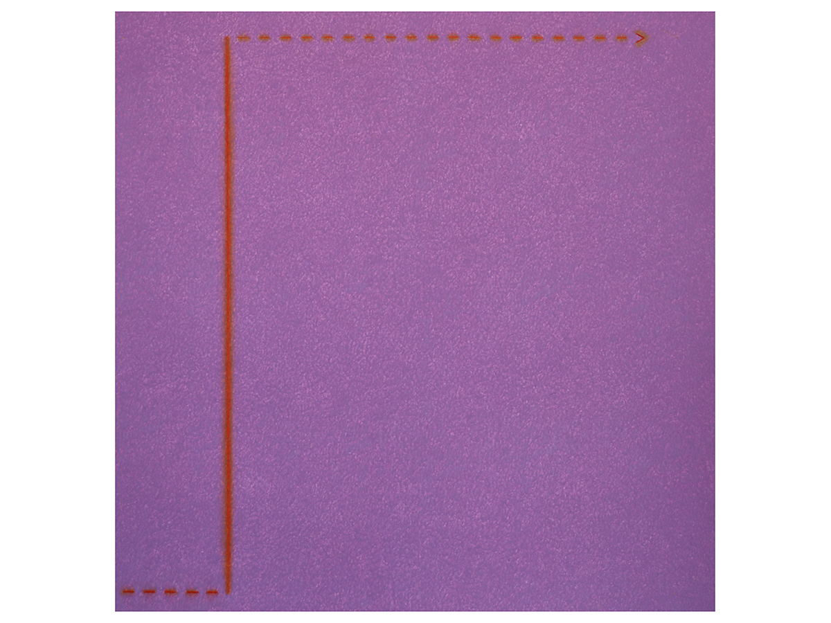 When the tune returns is a painting created by Caroline de Lannoy, showcasing reddish-purple colours and straight lines.